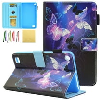 Kindle Fire 7 2017 (7th Generation)/ Fire 7 2015 (5th Generation) Kids Case, Allytech PU Leather Stand Wallet Cases and Covers for All New Amazon Fire 7 Tablet with Stylus Holder, Purple Butterfly