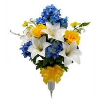 Mainstays 26 inches Outdoor Artificial Flowers in Vase,Lily and Hydrangea Flower, White and Blue Color.