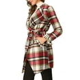 thumbnail image 4 of INSPIRE CHIC Women's Shawl Collar Asymmetrical Hem Belted Plaid Coat S Red White, 4 of 8