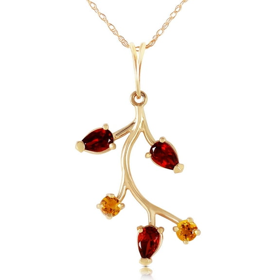 Galaxy Gold 14K Solid Yellow Gold 16" Necklace with Natural Garnet and Citrine, 14"-24" Sizes, Symbol of Passion and Warmth