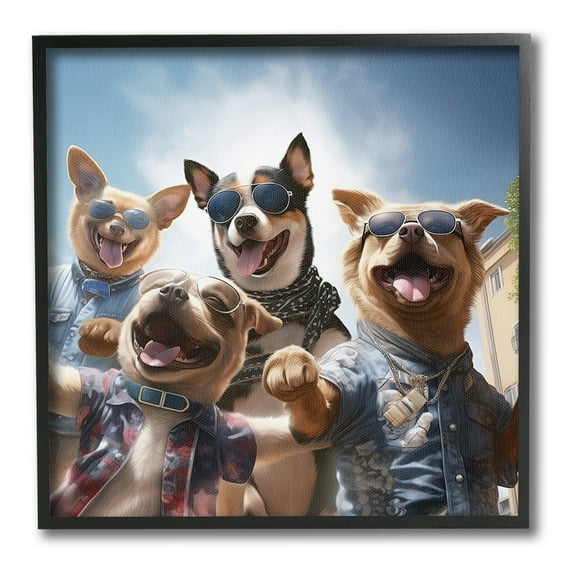 Stupell Industries Trendy Dogs Selfie Animals & Insects Painting Black Framed Art Print Wall Art, 12 x 12