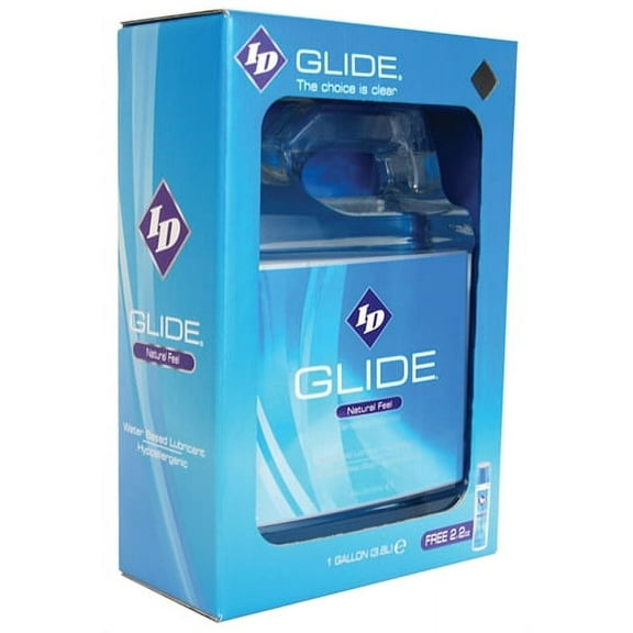 ID Glide Natural Feel Water-Based Personal Lubricant Gallon Bottle With Pump - Free 2.2oz Travel Bottle Included