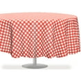 thumbnail image 2 of Red Gingham Checkered 1 Pack Standard Disposable Plastic Party Picnic Tablecloth 84" Inch Round Table Cover By Zimpleware, 2 of 5