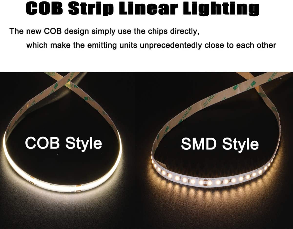 UL-Listed COB LED Strip Lights, 5m/16.4ft Flexible, Warm White 3000K 5500Lm CRI 80+, 528LEDs/M LED Tape Light , DC24V led Rope Lights for Stage, Home, Cabinet, Kitchen, DIY Lighting