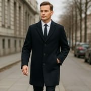 Alpine Swiss Luke Mens Wool Blend Overcoat Single Breasted Topcoat Tailored Notch Lapel Coat Business Professional BLK LRG