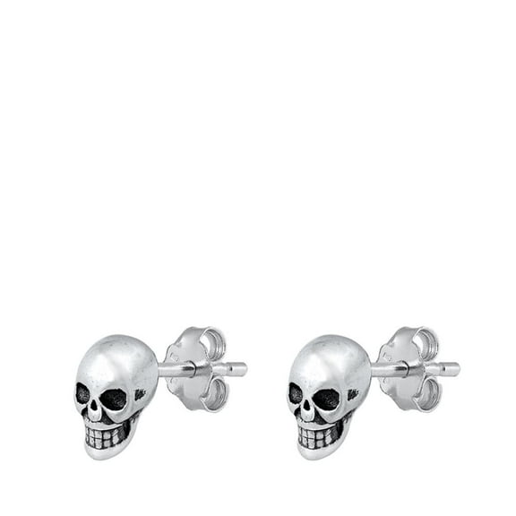 Trendy Oxidized Sterling Silver Skull Head Stud Earrings 925 New Jewelry Female Unisex