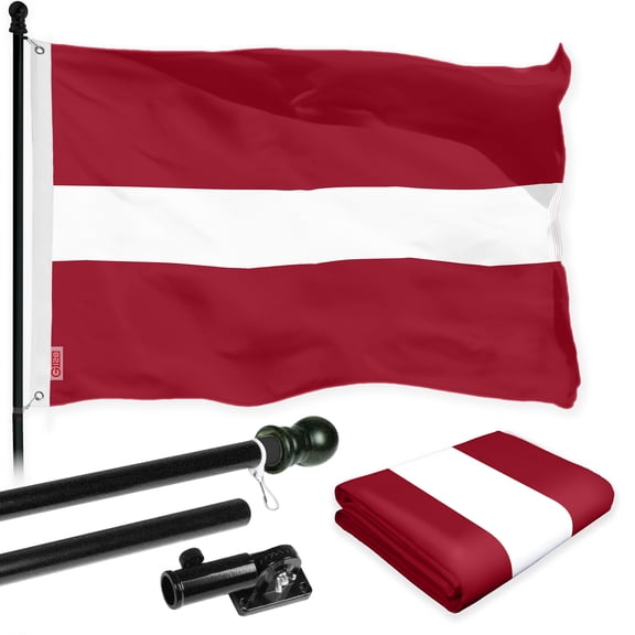 G128 Combo Pack: 6 Ft Tangle Free Spinning Flagpole (Black) & Latvia Flag 3x5 Ft Printed 150D Polyester, Brass Grommets (Flag Included) Aluminum Flag Pole