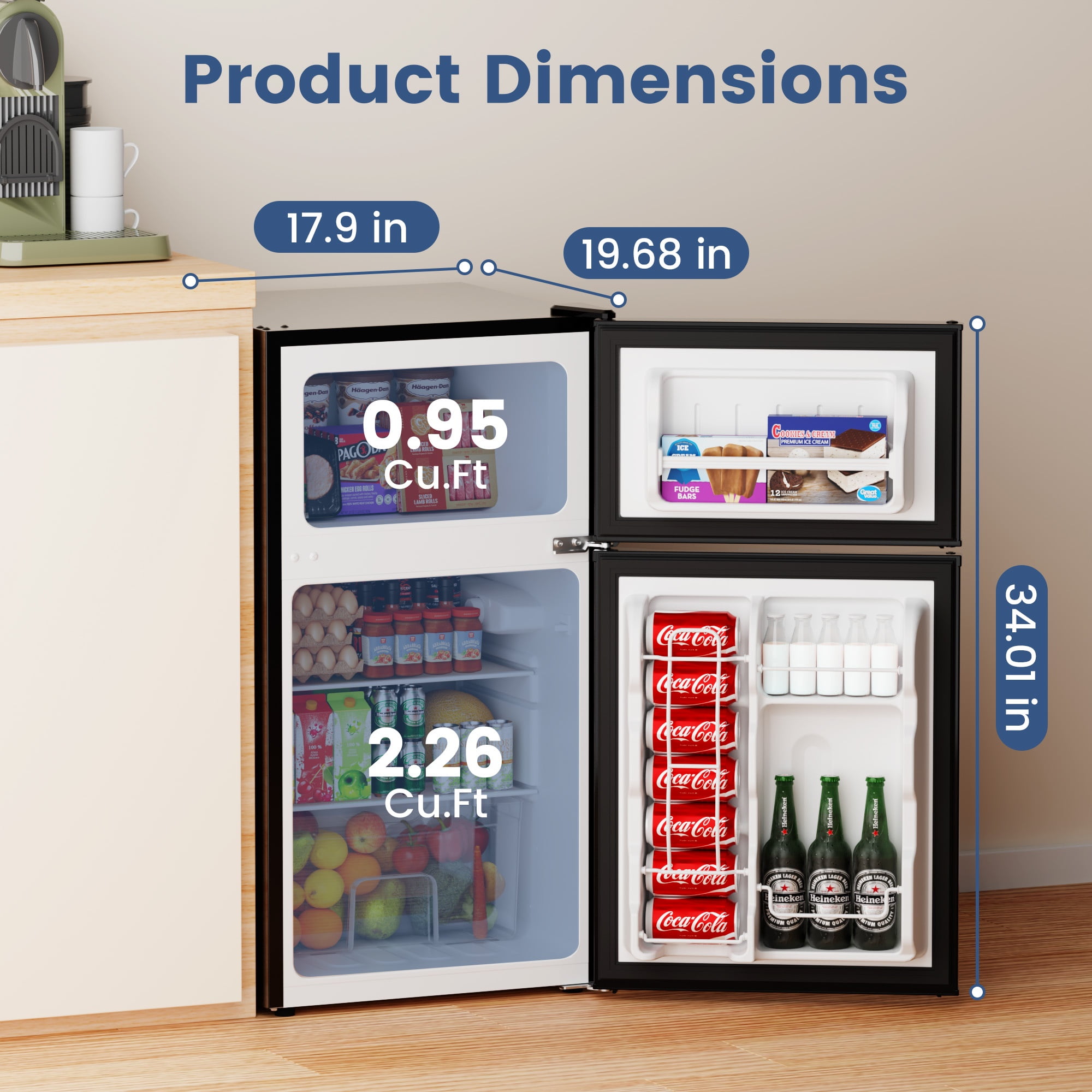 BANGSON 3.2 Cu.Ft Small Refrigerator with Freezer, 2-Door Mini Fridge for Dorm, Apartment, Garage & Office , Energy Efficient, Low Noise Operation ,Black