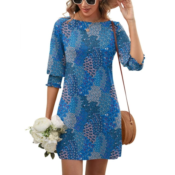 Vestido de vacaciones LUYAA para mujer con cuello de barco y manga 3/4 2025