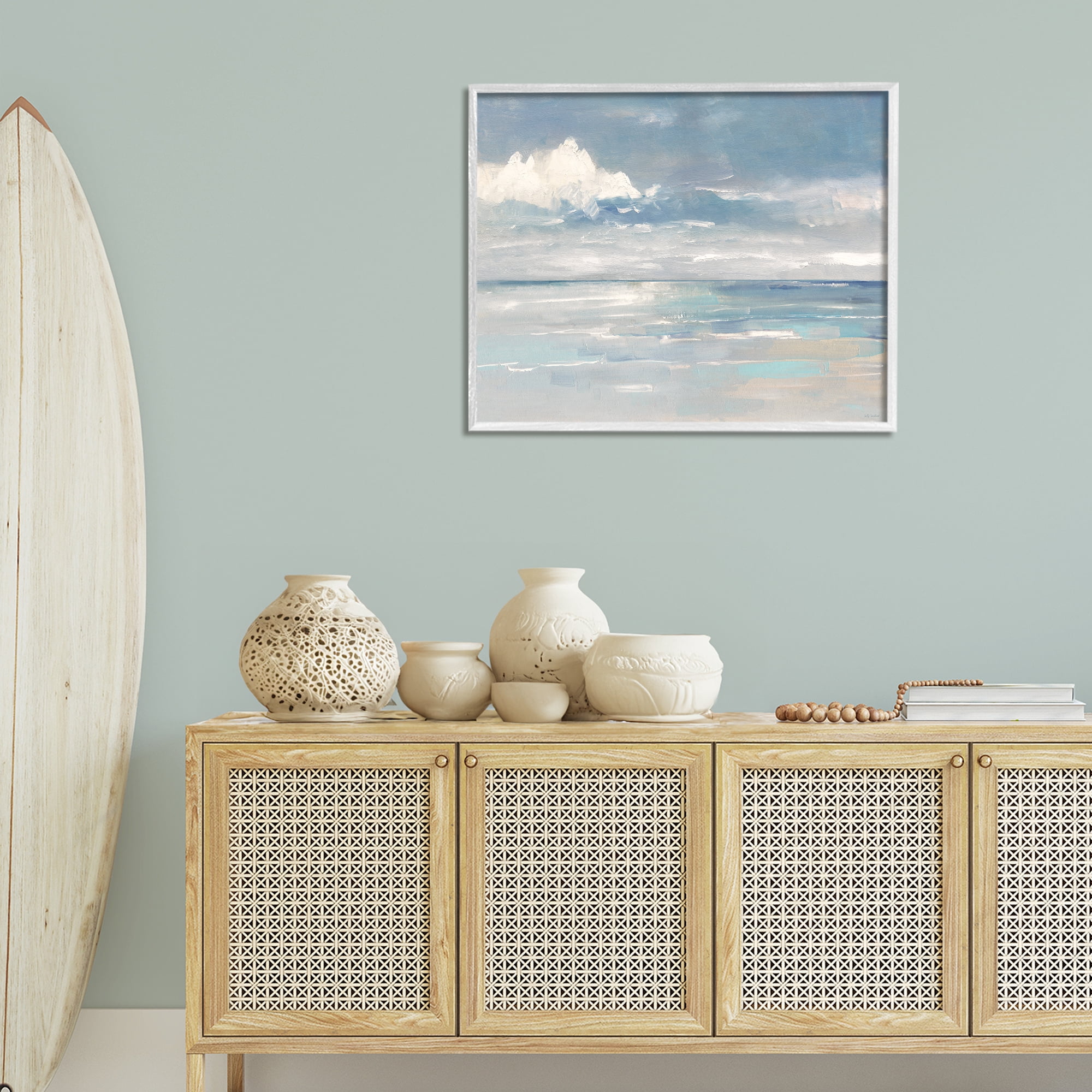 Stupell Industries Beach Clouds Reflection Landscape Painting White Framed Art Print Wall Art, 30 x 24