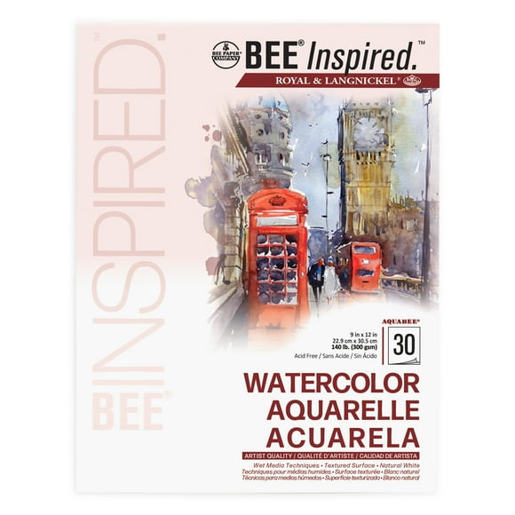 Bee Paper - Bee Inspired Bloc de papier aquarelle 23 x 30 cm, 30 feuilles,  bande supérieure, 300 g/m² (140 lb) | BEE-92066T-30 |