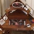 thumbnail image 2 of Corner Vanity Desk Set with Storage Cushioned Stool and Charging Station, Triangle Makeup Desk with Removable Pull-Out Side Cabinet, Glass Tabletop Makeup Vanity Desk with Drawer and Shelf, 2 of 5