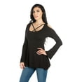 thumbnail image 2 of 24/7 Comfort Apparel Women's Criss Cross Cold Shoulder Long Sleeve Top, 2 of 4