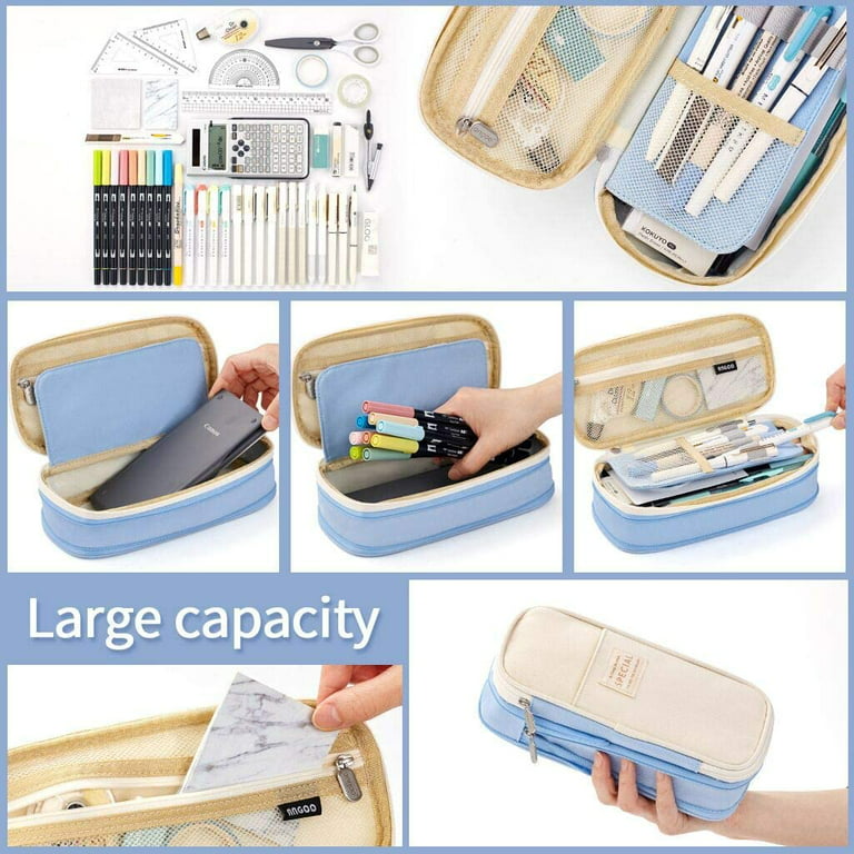 CICIMELON Big Capacity Pencil Pen Case Large Storage Pencil Bag Pouch  Organizer - Light Blue