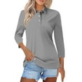 thumbnail image 2 of Nestiefly Womens Tops 3/4 Sleeve Polo Shirts Solid Business V Neck Collared Buttons Basic Tees Loose Casual Blouses 2026 Gray 3XL, 2 of 5