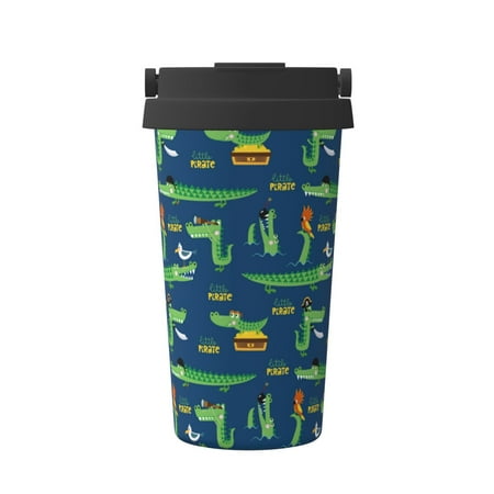 

Fuzoiu Little Pirate Crocodile Print Stainless Steel Travel Mug Vacuum Insulated Coffee Travel Mug Reusable Coffee Cup for Hot and Cold