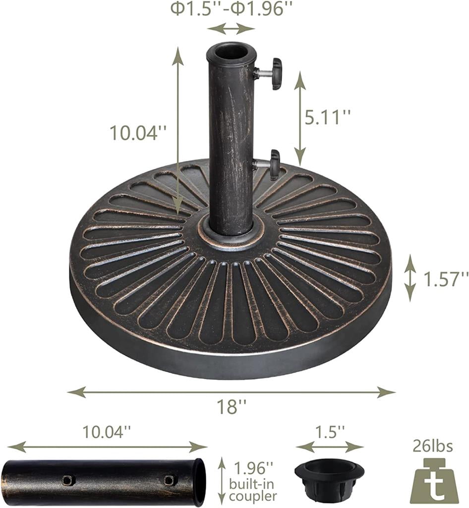 EliteShade USA Stand Market Patio Outdoor Heavy Duty Umbrella Base with Concave Radial Pattern,Bronze