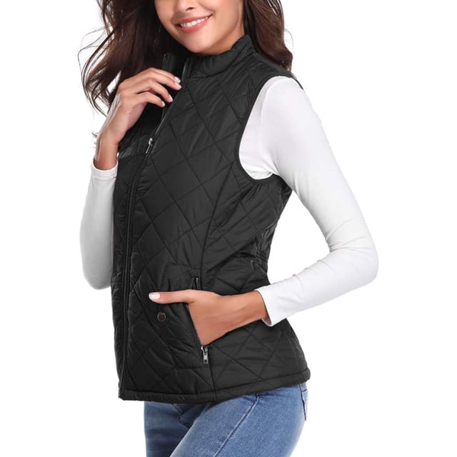 Chaleco de mujer con cuello alto, chaleco acolchado, chaqueta ligera sin mangas