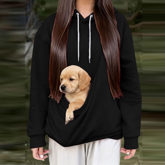 Hurxie Cat Dog Pouch Hoodie Pet Carrier Sweatshirt Large Pocket Pullover Shirt for Women