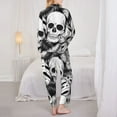 thumbnail image 5 of Disketp Pajamas Set Long Sleeve Sleepwear Womens Button Down Nightwear Pj Sets-Skull And Palm Leaves, 5 of 9