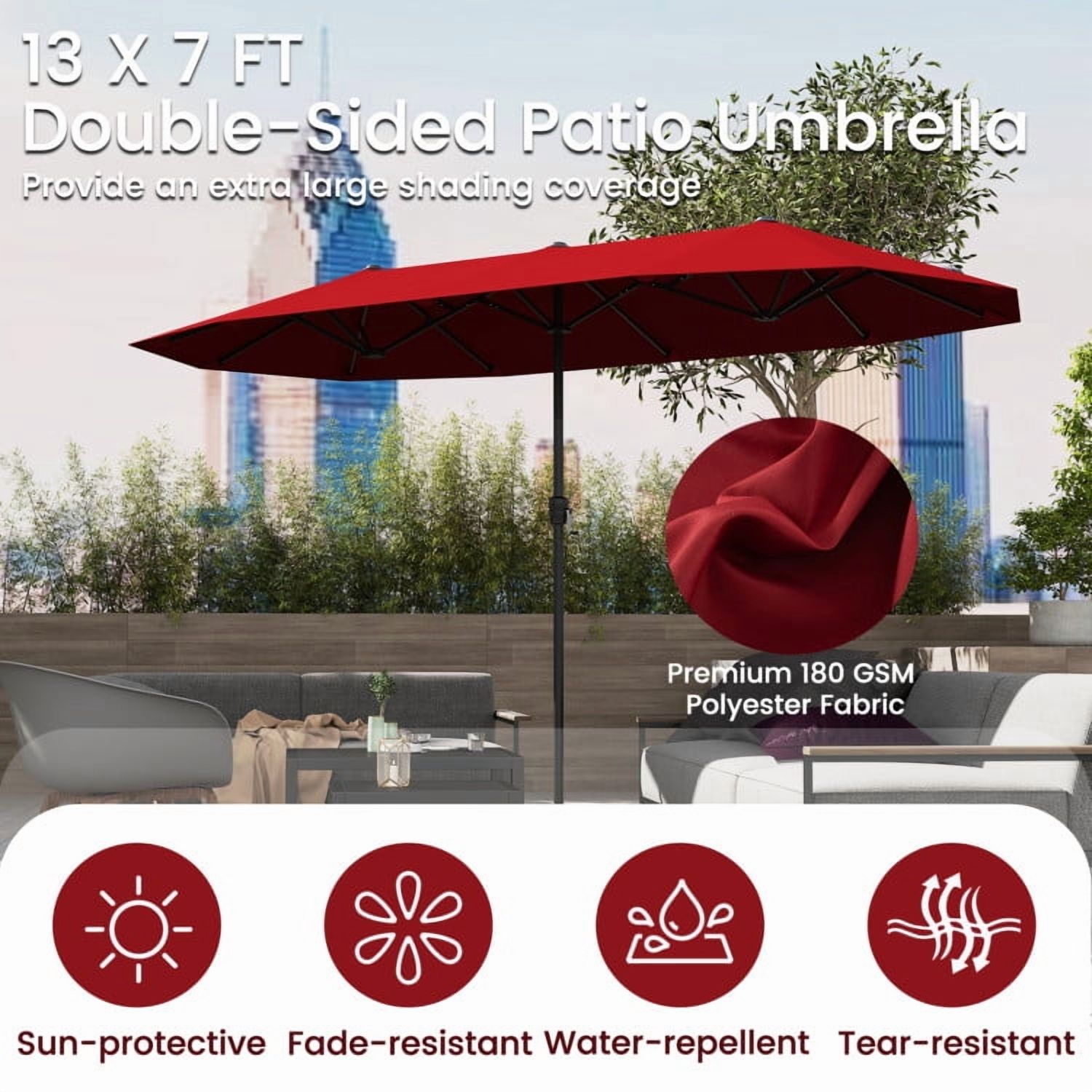 GVN Outdoor Patio Umbrella,Patio Umbrella,13 FT Large Patio Umbrella Outdoor Double-Sided Table Market Umbrella with Crank Handle-Red