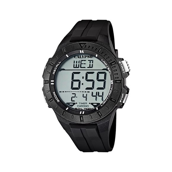 Calypso Digital Watch 48mm Mens Digital Sports Watch, Rubber Strap, Chronograph, Dual Time, Timer, Light, Day / Date Calendar