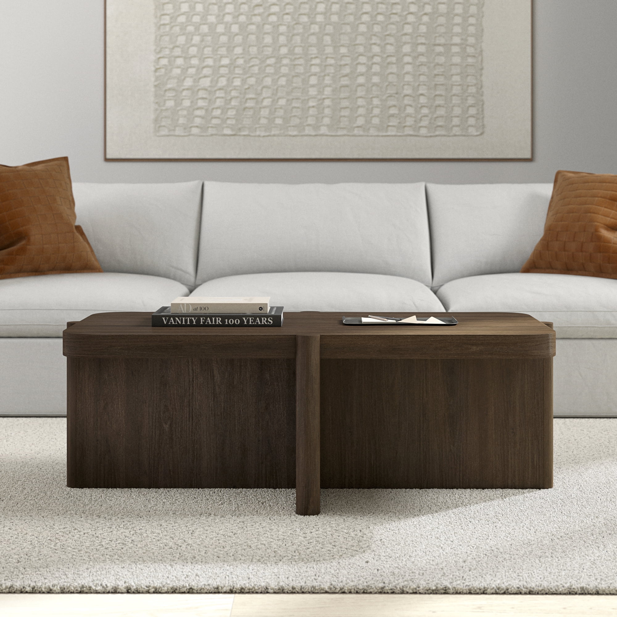 Evelyn&Zoe Modern/Contemporary 45" Wide Brown Oak Coffee Table