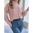 thumbnail image 6 of Women'S Sweater Round Neck Texture Button Lantern Sleeve Tops Pullover Knit Pink S, 6 of 8