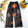 thumbnail image 5 of Fabrcox Fleece Pajama Pants Women Halloween Funny Pumpkin Ghost Womens Sleep Pants Cat Spooky Fall Winter Warm Cozy Fluffy Wide Leg Womens Lounge Pant Orange S, 5 of 6