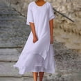 thumbnail image 2 of XVJRHAK Petite Maxi Dresses for Women Petite Length Women's Solid Round Neck Buttonless Cotton And Linen Irregular Flowing Hem Long Casual Dress Mid-Length(Purple,L), 2 of 8