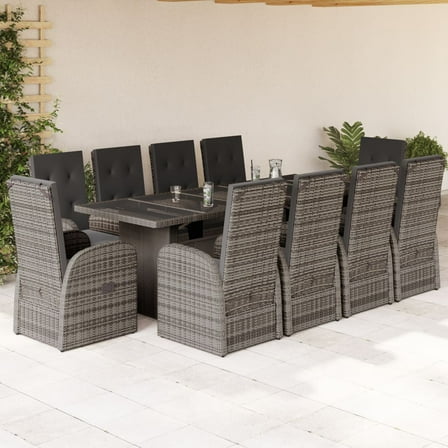 vidaXL 11 Piece Patio Dining Set with Cushions Gray Poly Rattan