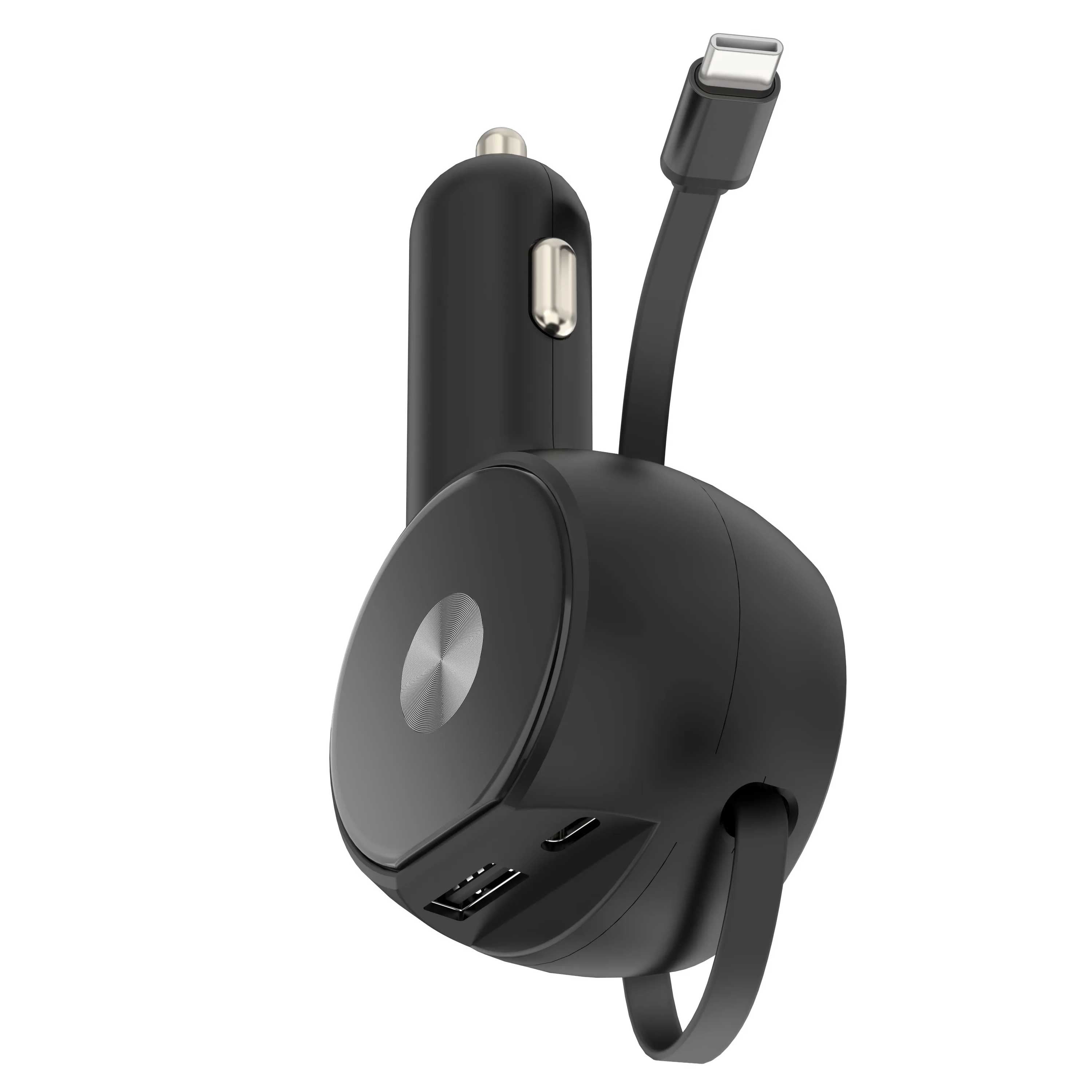30W Car Charger Compatible With Motorola Moto G 5G (2022,2023,2024,2025,2026) - Retractable 3 Amp Type-C 2-Port USB Fast Charge