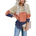 thumbnail image 1 of Asyoly Womens Color Block Sweater Long Sleeve Crewneck Ribbed Knit Pullover Round Neck Jumpers Loose Casual Tops, 1 of 7