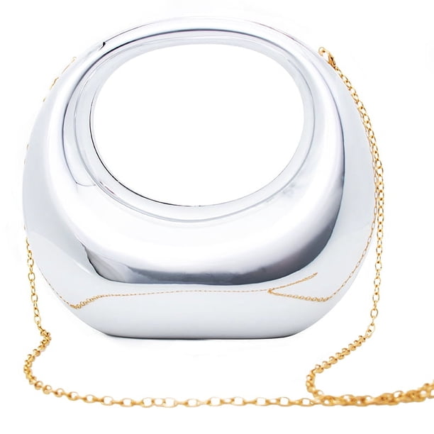 Bolso Media Mini Metálico Color Sólido Con Cadena Hombro para Banquete Boda