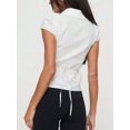 thumbnail image 2 of Women Y2K Lapel Cap‑Sleeve Crop Blouse, Ruched‑Front Tie‑Back Slim‑Fit Button‑Down Going‑Out Tops, 2 of 20