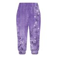 thumbnail image 4 of QQAMB Capris Pants for Women Elastic Waist Floral Print Straight Leg Cropped Pants Summer Casual Trousers Purple L, 4 of 5