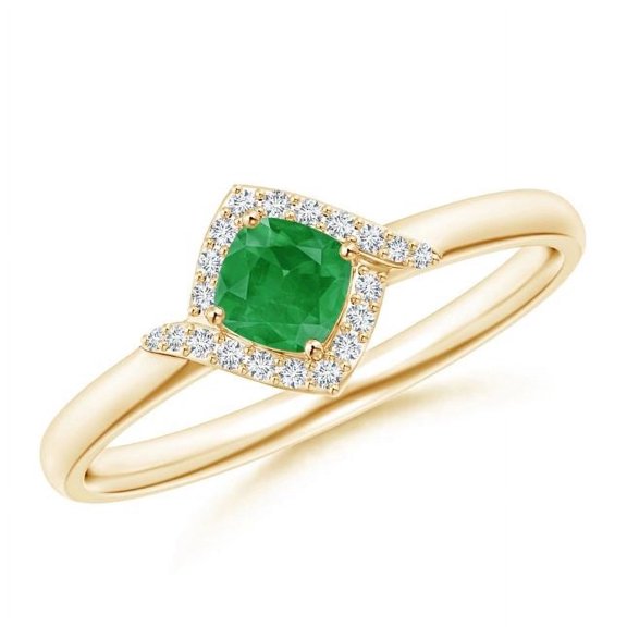 Cushion Shape Green Emerald CZ Diamond Cocktail Band Ring Women 925 Sterling Silver Yellow Gold Plated May Birthstone Valentine Day Birthday Gift Gemstone Jewelry