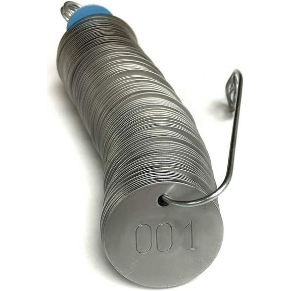 Stainless Steel Tags, Numbered 001-100, 1.25" Round