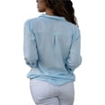 thumbnail image 3 of Tunique T-Shirt Femme Grande Taille à Boutons, Col Rabattu, Manches Longues Retroussables, Chemise Ample Décontractée, 3 of 3