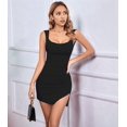 thumbnail image 4 of Women'S Summer Sleeveless Tie Waist Back Square Neck Backless Slit Hem Ruched Bodycon Mini Tank Dress Black XL, 4 of 8