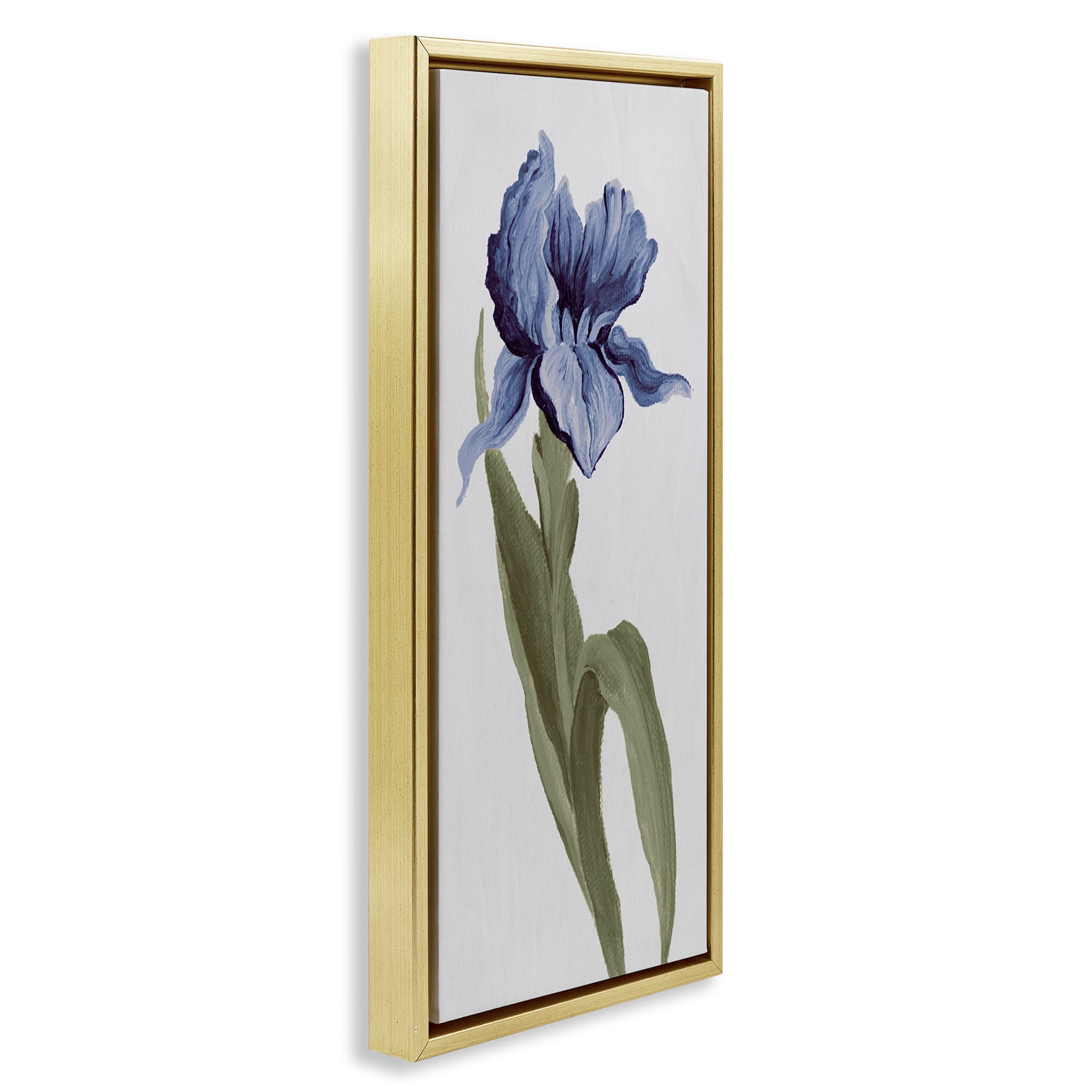 Stupell Industries Blooming Blue Iris Botanical & Floral Painting Gold Floater Framed Art Print Wall Art, 15 x 31