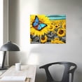 thumbnail image 4 of JRXY Bathroom Decor Sunflower Canvas Wall Art Blue Butterfly Picture Flowers Florals Painting Yellow Gray Artwork Framed for Bedroom Kitchen Dinning Room Living Room Office Home Decor  20x16in, 4 of 5