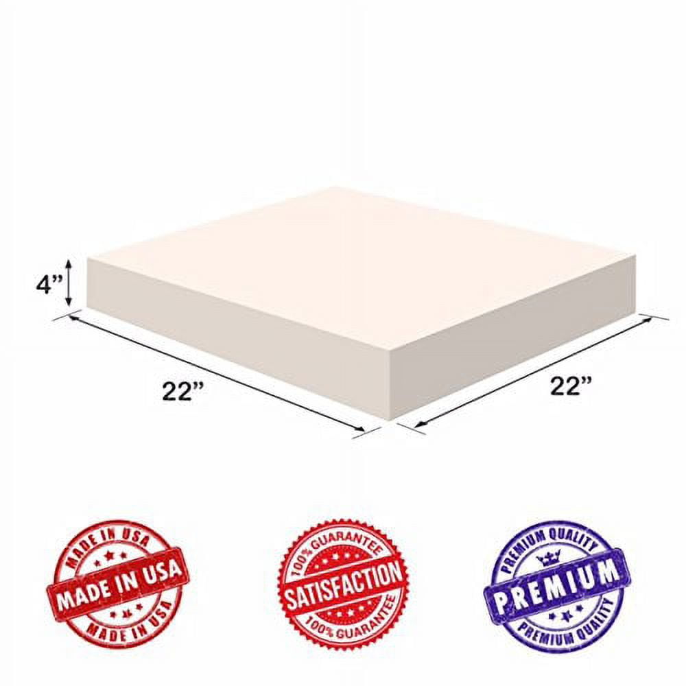Upholstery Visco Memory Foam Square Sheet- 4"Hx22W"x22L" - 2.5 lb Regular Density- Luxury Quality- For Sofa, Chair Cushions, Pillows, Doctor Recomended for Backache & Bed Sores- Dream Solutions USA