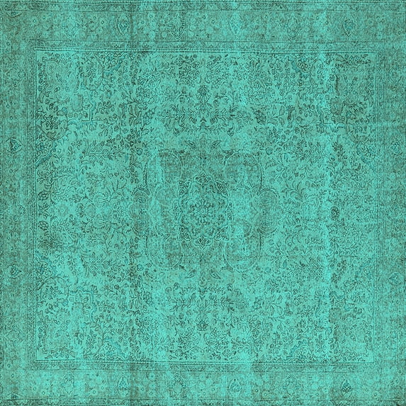 Ahgly Company Machine Washable Indoor Square Oriental Turquoise Blue Industrial Area Rugs, 3' Square