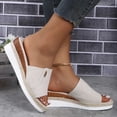 thumbnail image 4 of Women’s Denim Fabric Jute Trim Wedge Slide Sandals, Metal Button Decor Open Toe Indoor Outdoor Platform Slippers, 4 of 6