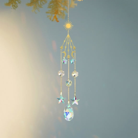 AYktou Crystals Prisms Wind Chimes Pendants, Teardrop Five-Pointed Star Suncatcher Hanging Ornament Crafts Dazzling Halos for Home Car Hanger Accessory Daily Decor