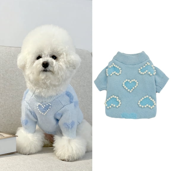 GASTROPOD Dog Sweater,Pearl Decor Blue Knit Pet Clothes,Light Wearing Small Dog Clothes,Style1