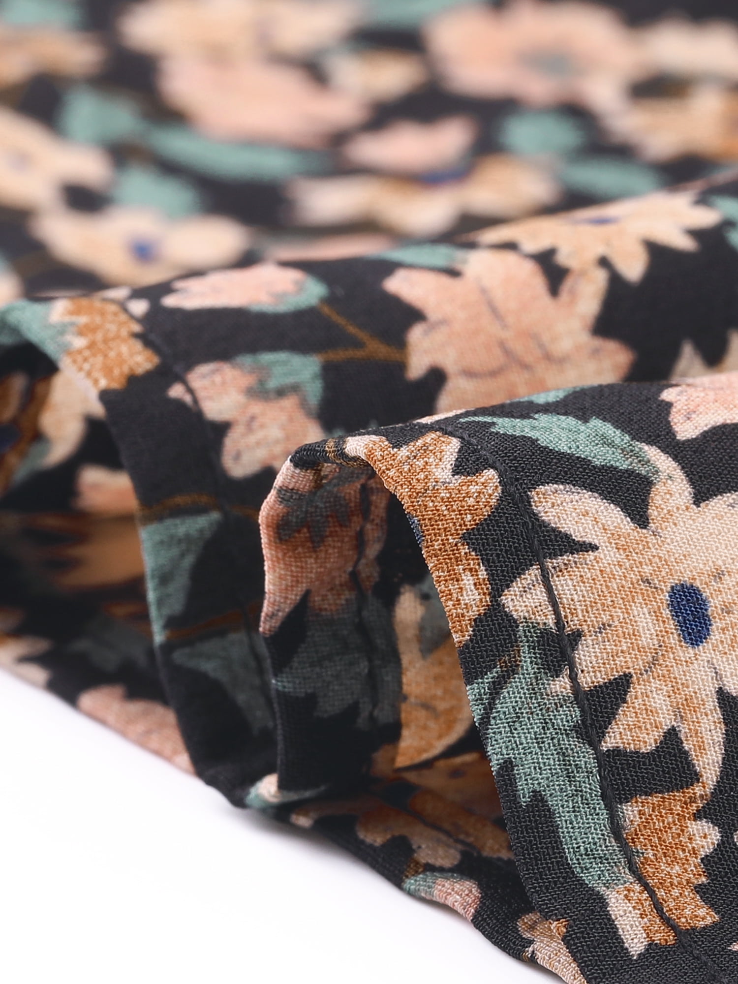 Unique Bargains Women's Plus Size V Neck Flowy 3/4 Sleeve Floral Blouse 3X Black Orange