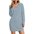 thumbnail image 2 of Women Long Sleeves Dresses Women's Long Sleeved Lapel V-neck Sportswear Loose Solid Color Dress on Clearance Gray, M, 2 of 6