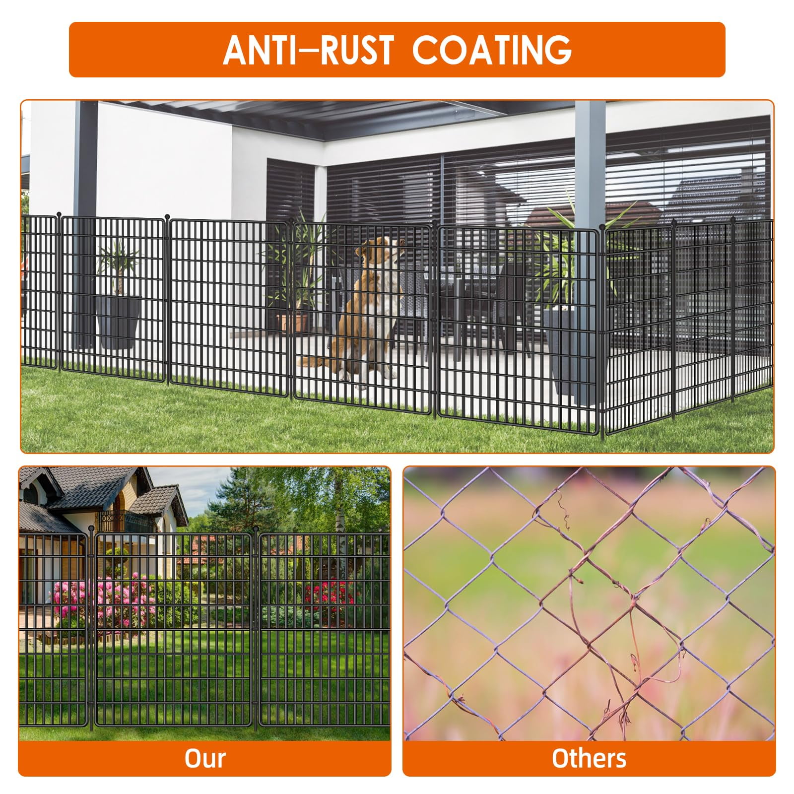 10 Panels Garden Fence,No Dig Decorative Outdoor Garden Fence for Yard,Animal Barriers Fencing Rustproof Metal Panel Border for Dog, Rabbits Patio Camping Temporary Ground Stakes